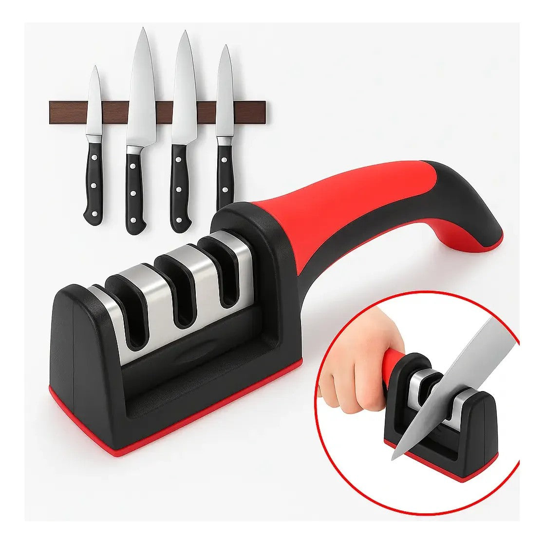 Afilador de cuchillos manual con mango ergonómico