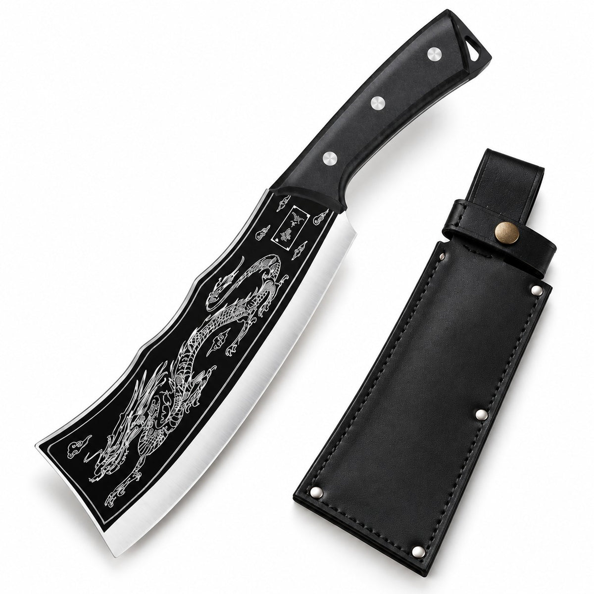 Cuchillo japonés Dragón con funda de cuero